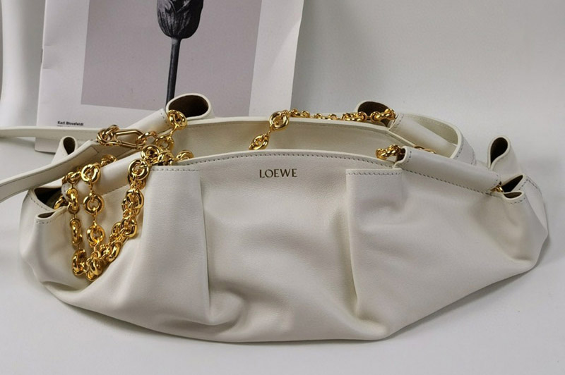 Loewe Small Paseo bag in White shiny nappa calfskin With Chain