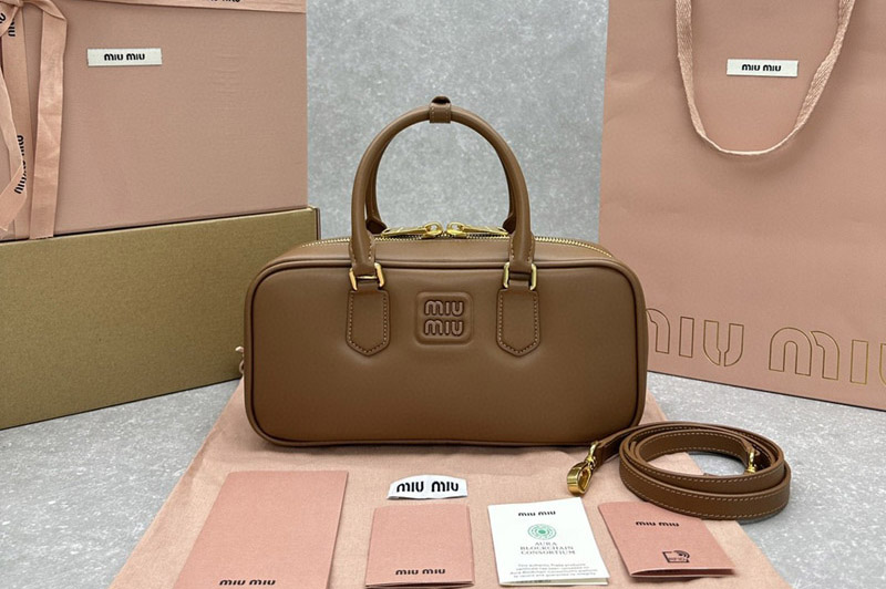 Miu Miu 5BB148 Arcadie leather bag in Brown Leather