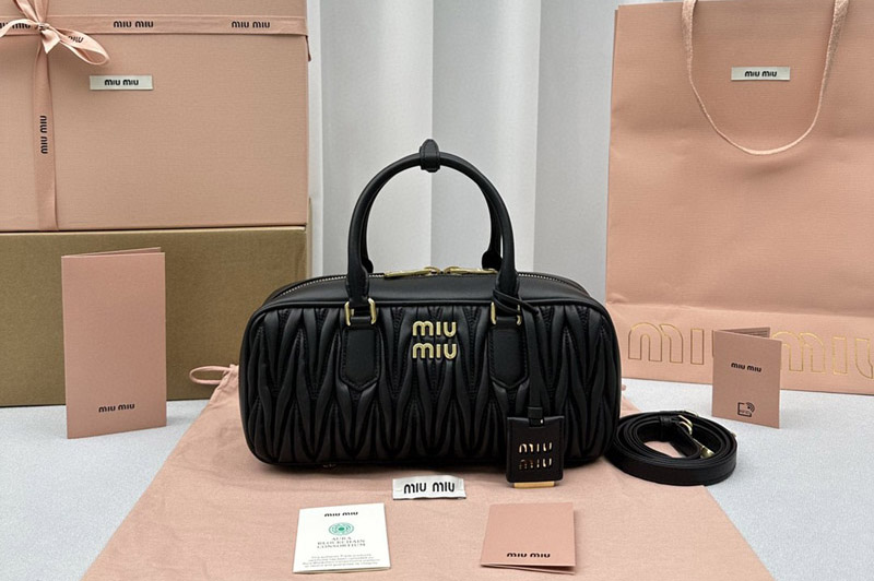 Miu Miu 5BB148 Arcadie matelasse nappa leather bag in Black Leahter