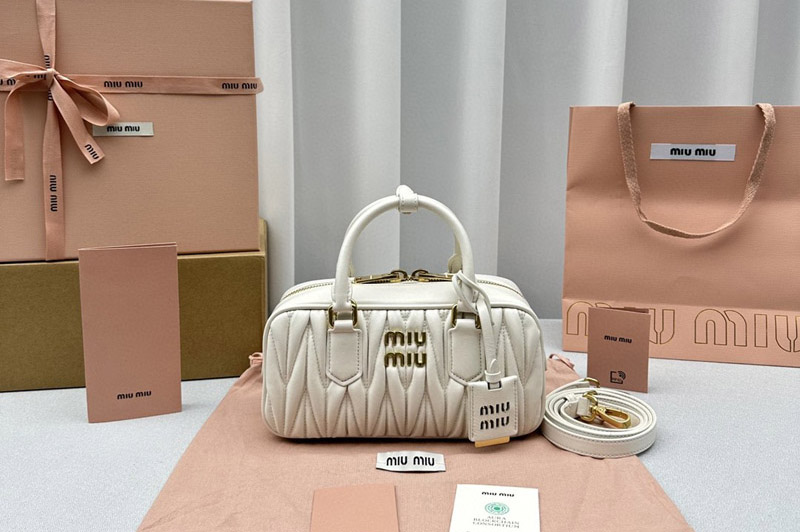 Miu Miu 5BB142 Arcadie matelasse nappa leather small bag in White Leahter
