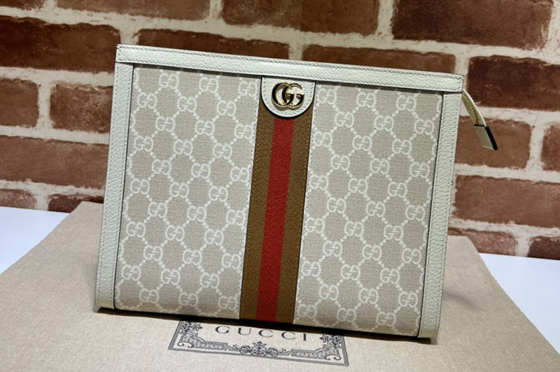 Gucci 625549 Ophidia pouch Bag in White GG Supreme canvas