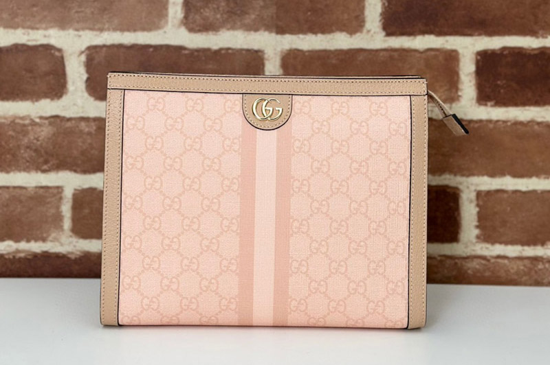 Gucci 625549 Ophidia pouch Bag in Dusty pink GG Supreme canvas