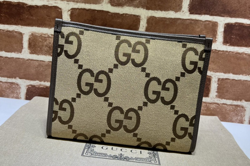 Gucci 699318 jumbo GG Pouch in Camel and ebony jumbo GG canvas
