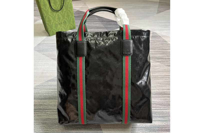 Gucci 763287 GG Crystal Medium Tote Bag in Black GG Crystal canvas