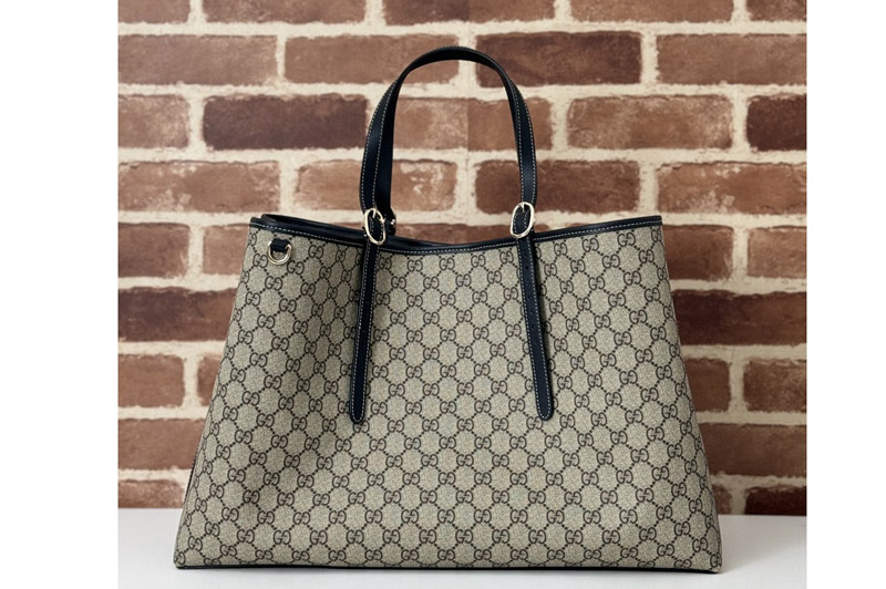 Gucci 815212 GG Emblem large tote bag In Beige and dark brown new GG Monogram coated fabric
