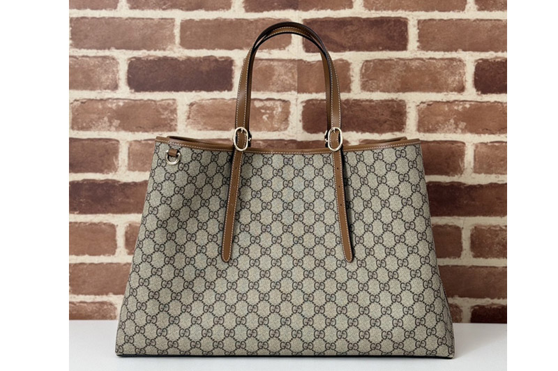 Gucci 815212 GG Emblem large tote bag In Beige and dark brown new GG Monogram coated canvas