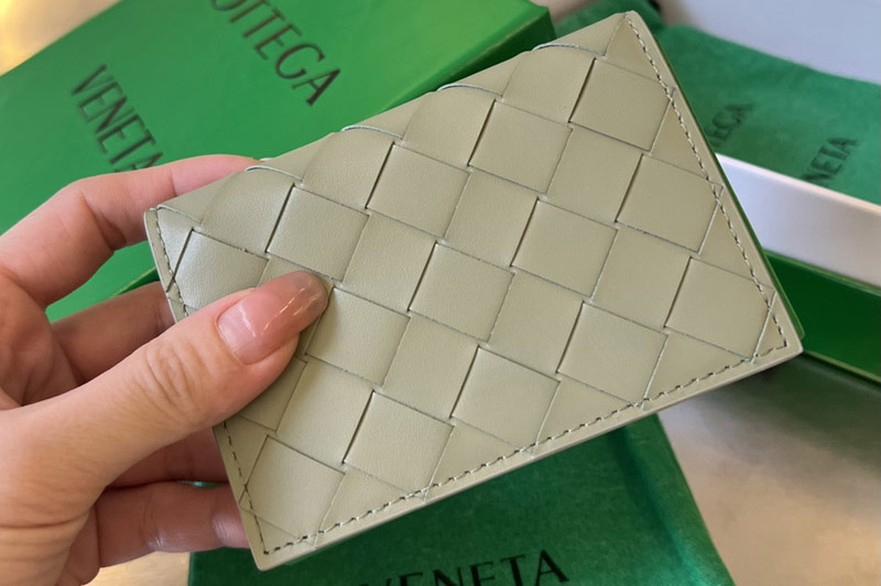 Bottega Veneta 605720 Intrecciato Business Card Case in Travertine Leather