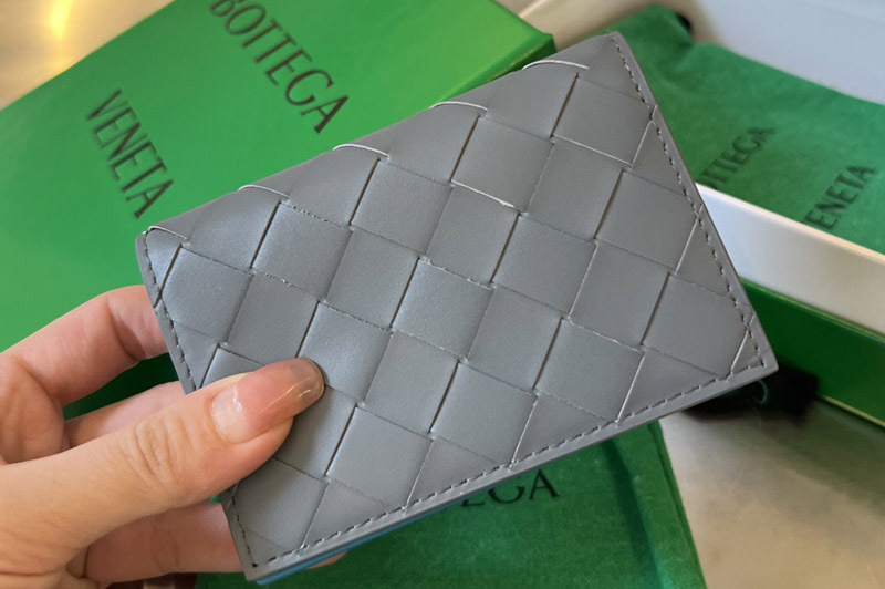 Bottega Veneta 605720 Intrecciato Business Card Case in Grey Leather