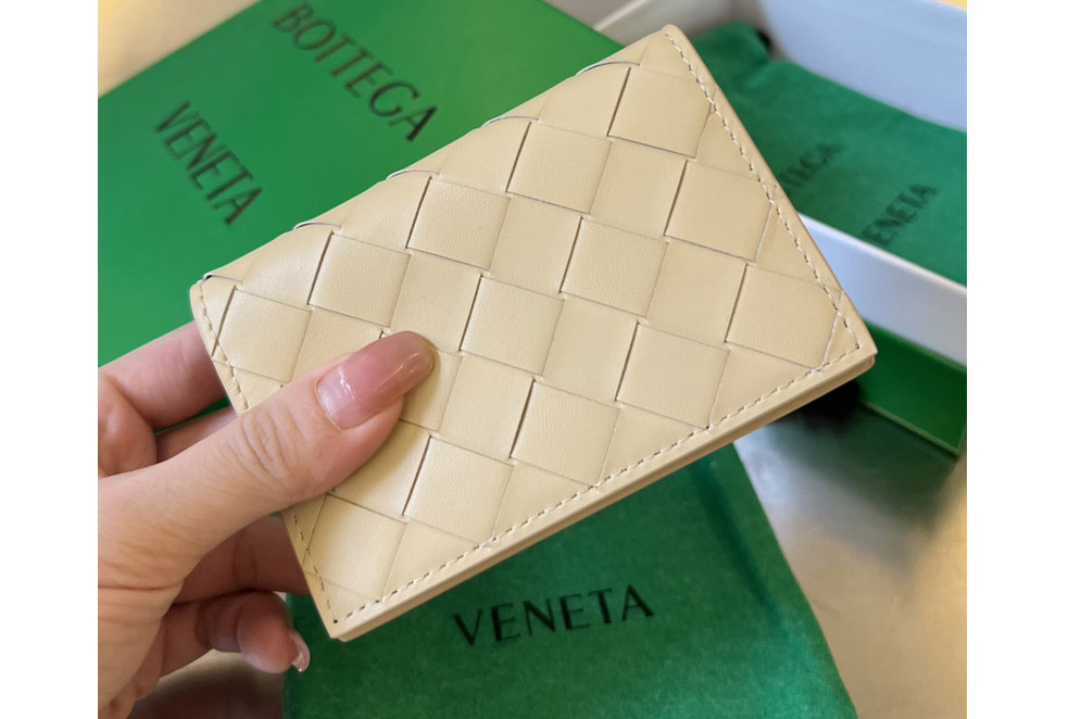 Bottega Veneta 605720 Intrecciato Business Card Case in Almond Leather