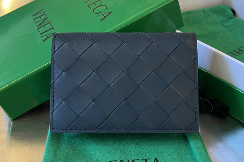 Bottega Veneta 605720 Intrecciato Business Card Case in Navy Blue Leather