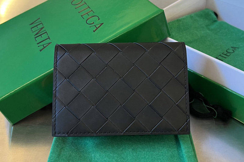 Bottega Veneta 605720 Intrecciato Business Card Case in Black Leather