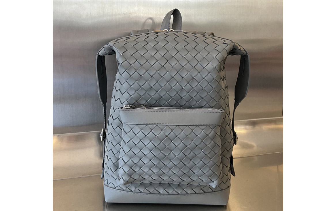 Bottega Veneta 653118 Small Intrecciato Backpack in Grey leather