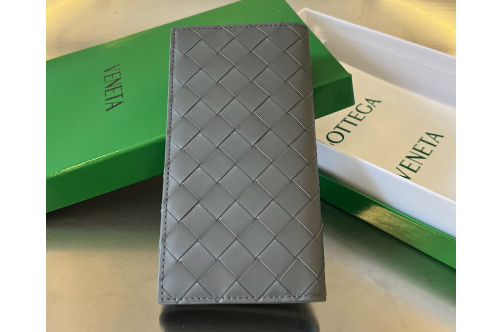 Bottega Veneta 676593 Long Intrecciato Wallet in Grey/Blue Leather