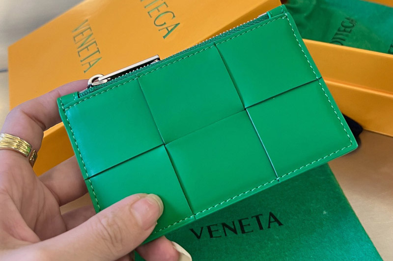 Bottega Veneta 679843 Zipped Card Case in Parakeet Leather
