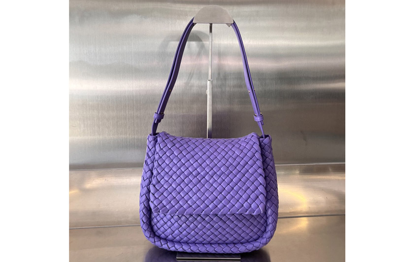 Bottega Veneta 709418 Small Cobble Shoulder Bag in Purple Leather
