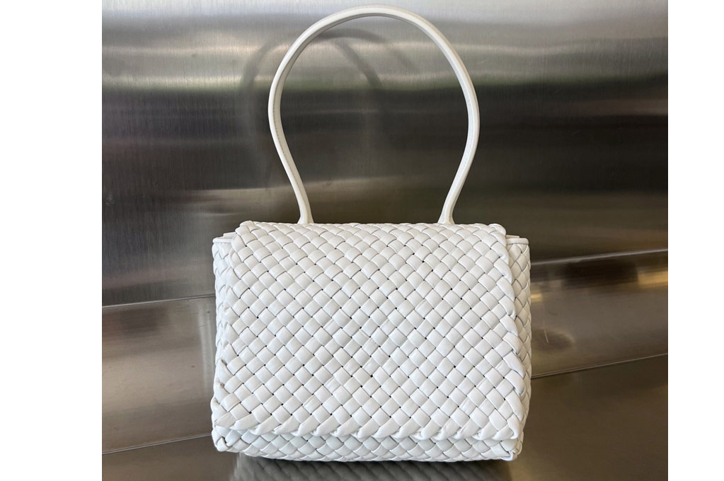 Bottega Veneta 709420 Patti Top Handle Bag in White Leather