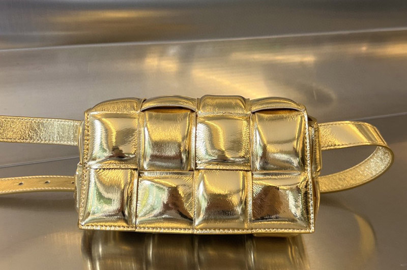 Bottega Veneta 710075 Padded Casette Belt Bag in Gold Leather