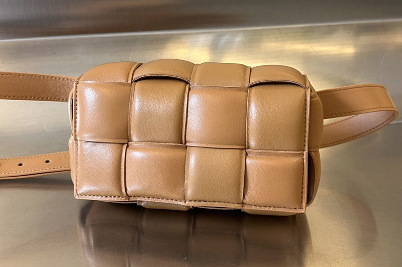 Bottega Veneta 710075 Padded Casette Belt Bag in Light Brown Leather