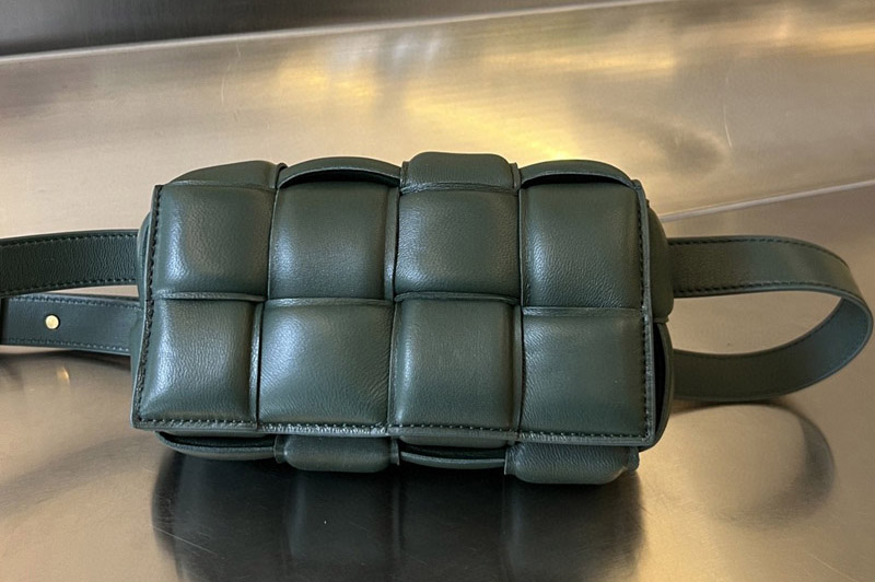 Bottega Veneta 710075 Padded Casette Belt Bag in Dark Green Leather
