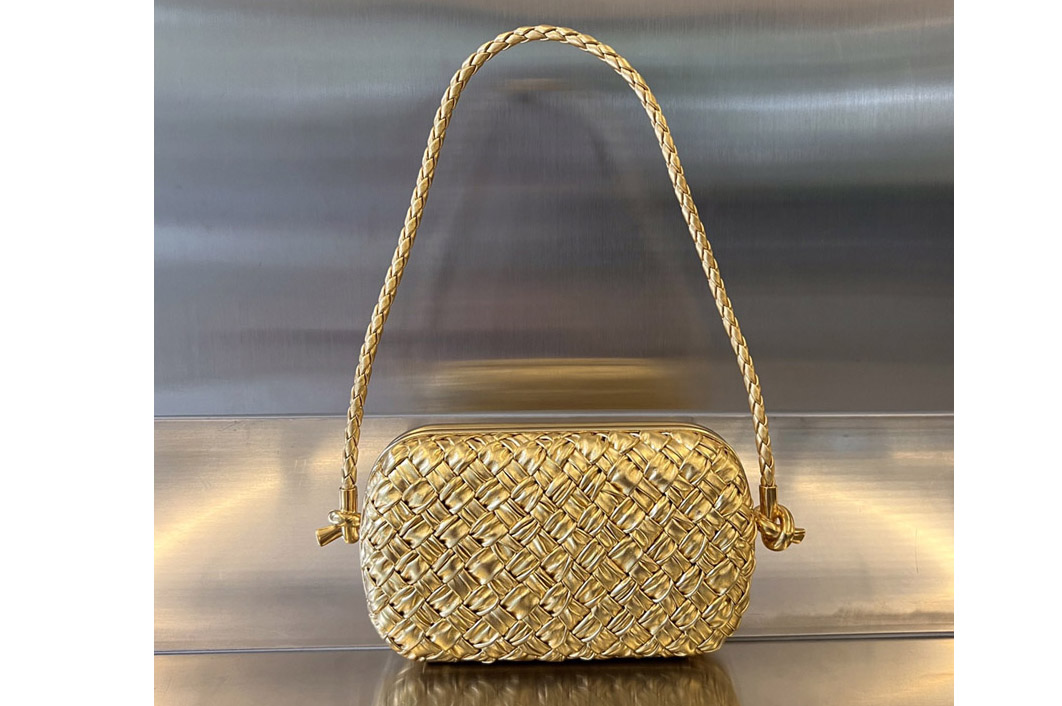 Bottega Veneta 717623 Knot On Strap Bag in Gold Leather