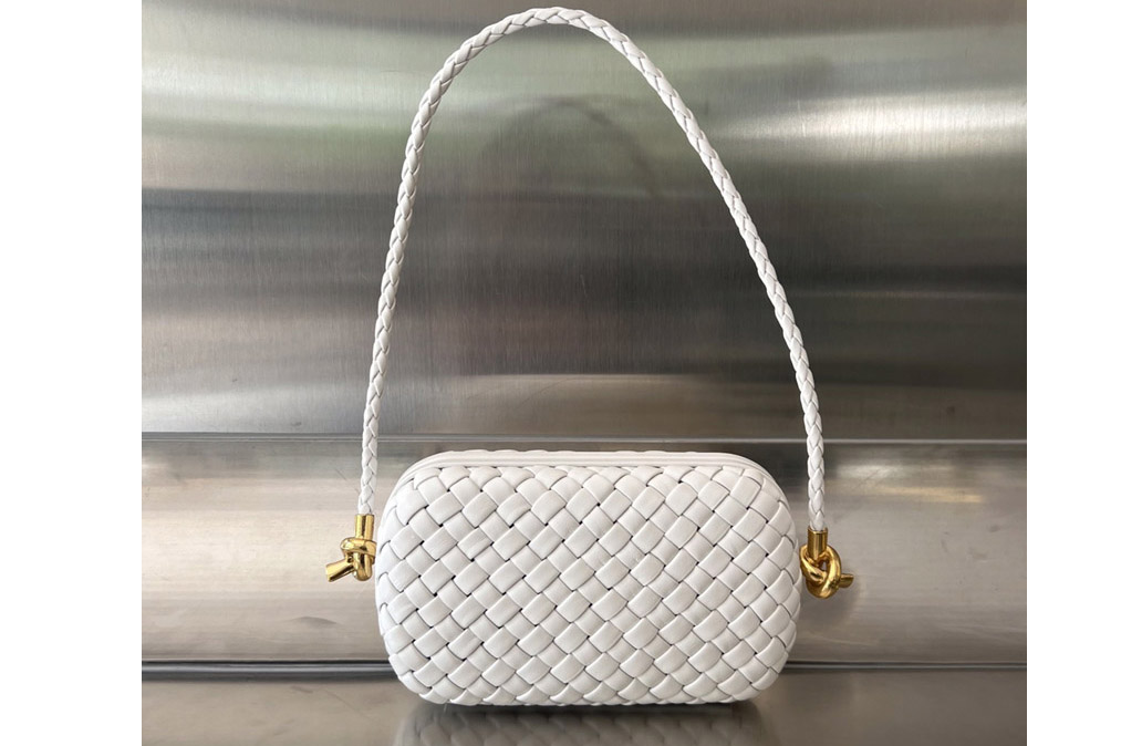 Bottega Veneta 717623 Knot On Strap Bag in White Leather