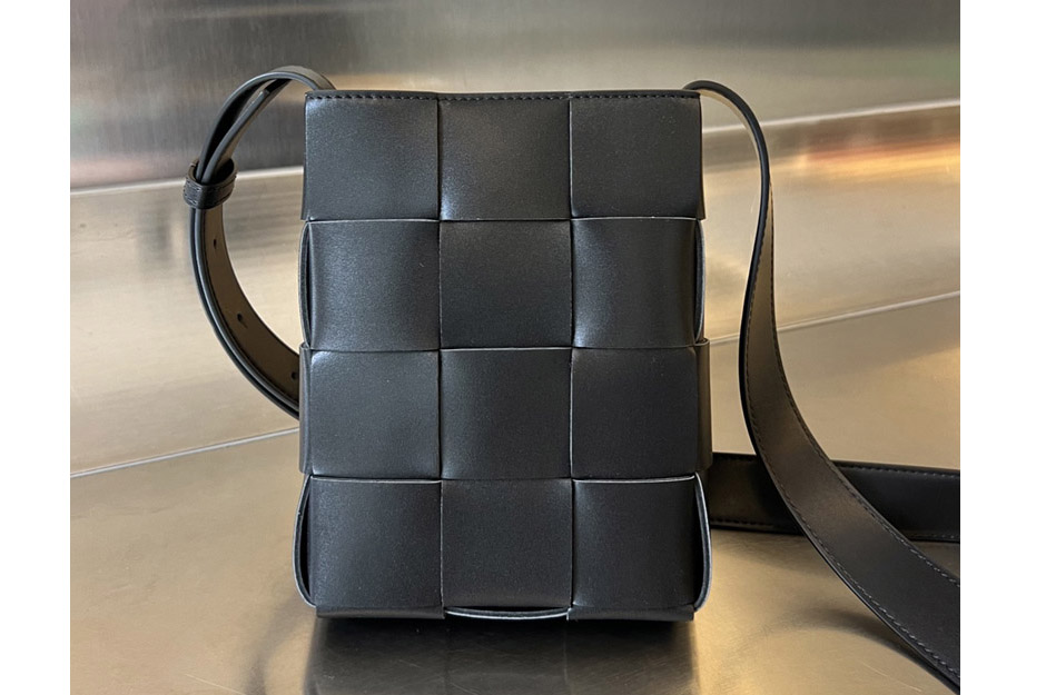Bottega Veneta 729298 Mini Cassette Cross-Body Bag in Black Leather