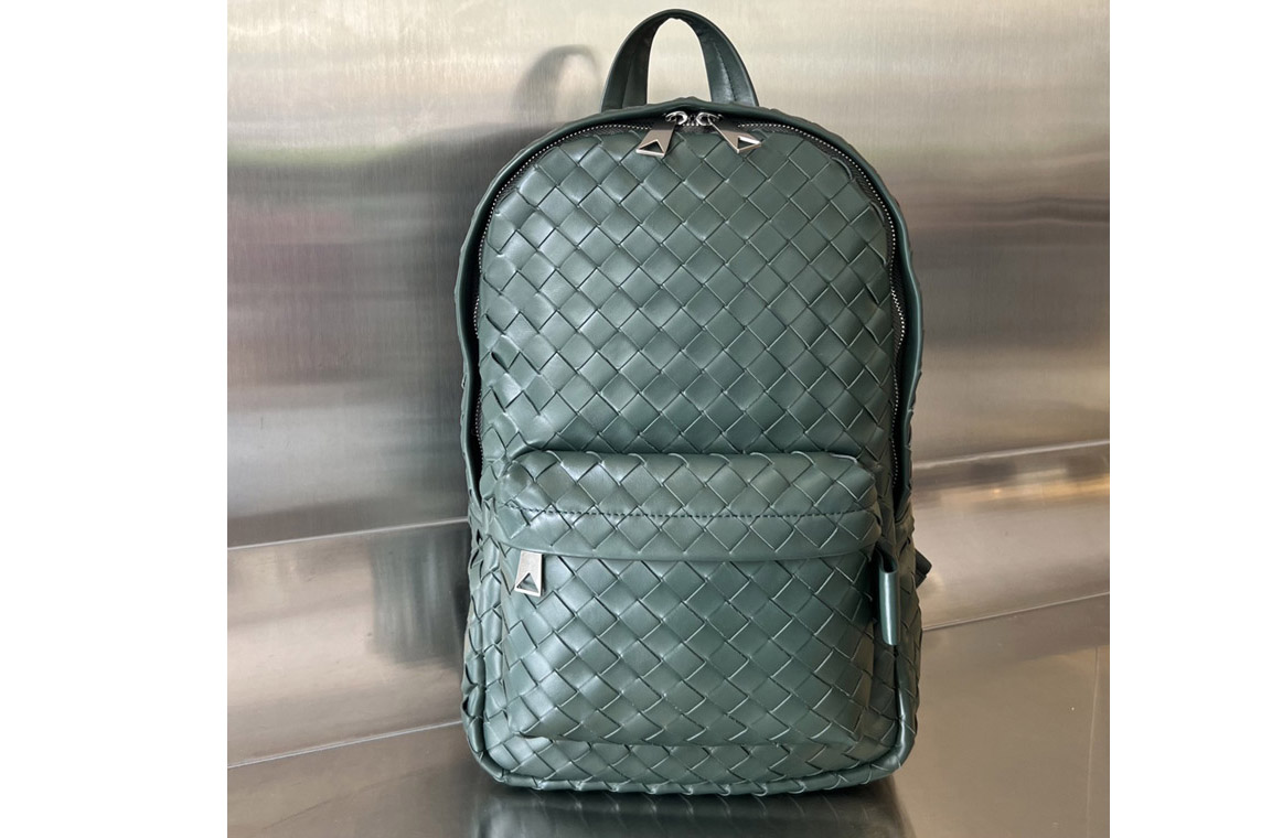 Bottega Veneta 730728 Small Intrecciato Backpack In Dark Green Leather