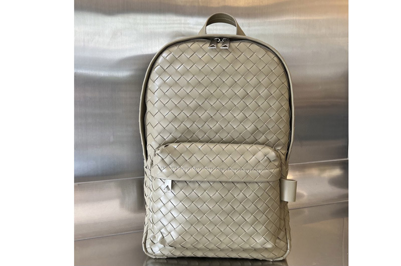 Bottega Veneta 730732 Medium Intrecciato Backpack In Travertine Leather