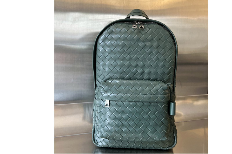 Bottega Veneta 730732 Medium Intrecciato Backpack In Green Leather