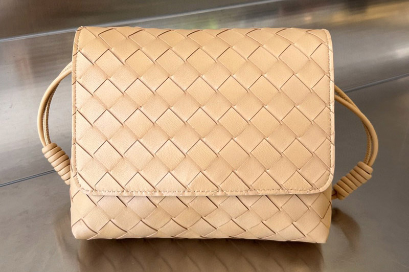 Bottega Veneta 741897 Mini Intrecciato Cross-Body Bag in Almond Intrecciato leather