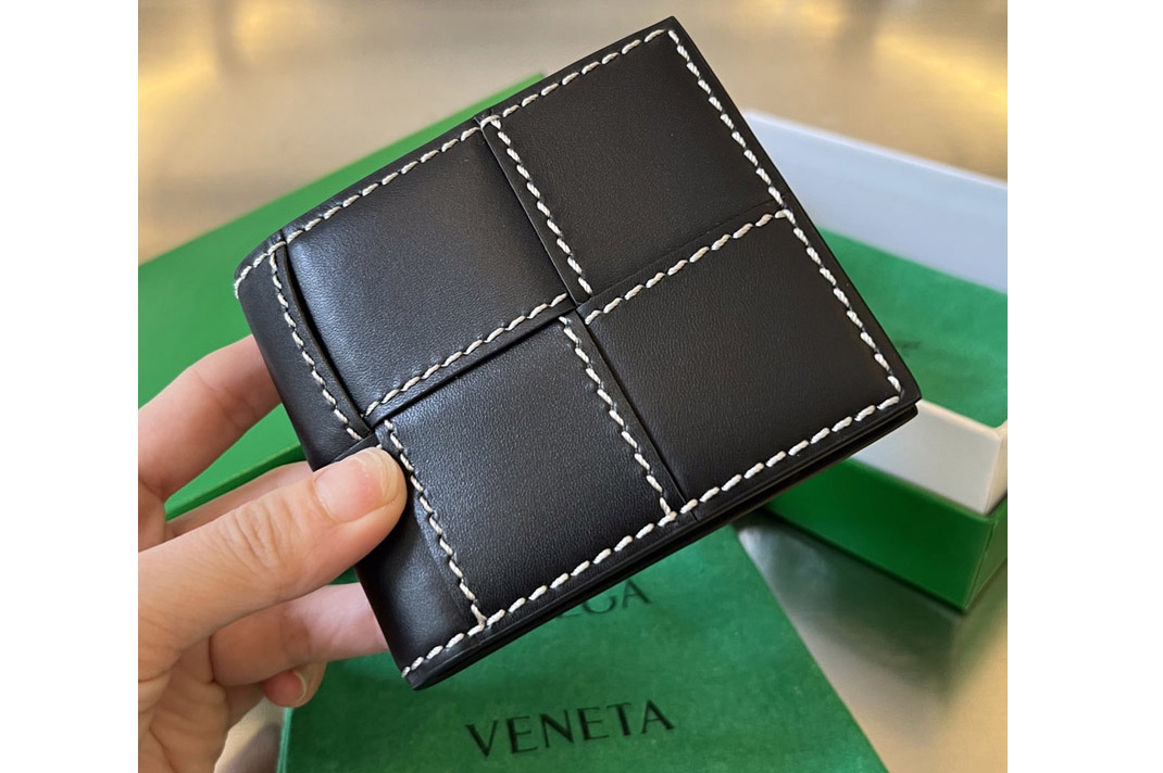 Bottega Veneta 743004 Cassette Bi-Fold Wallet in Black Leather