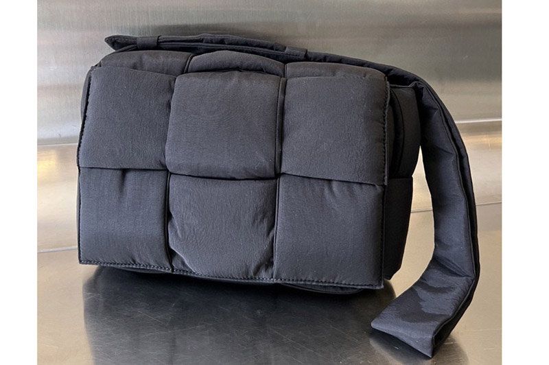 Bottega Veneta 743623 Pillow Cassette Bag in Black Intreccio puffy technical fabric