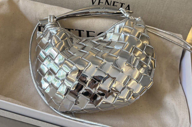 Bottega Veneta 744267 Mini Sardine Cross-body bag in Silver Leather