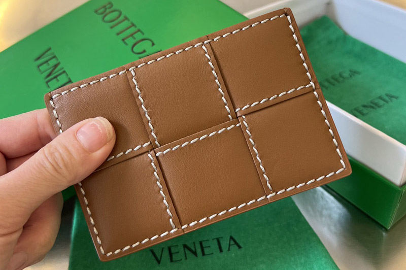 Bottega Veneta 748052 Cassette Credit Card Case in Wood-Natural Leather