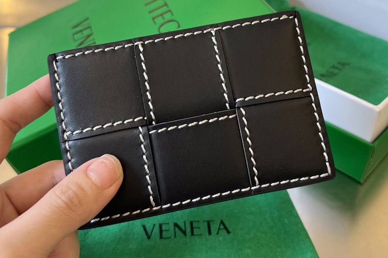 Bottega Veneta 748052 Cassette Credit Card Case in Black-Natural Leather