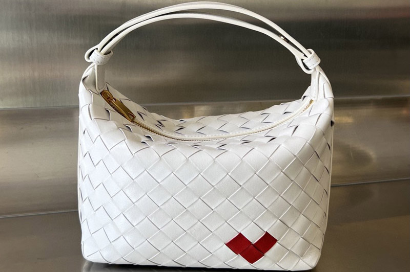 Bottega Veneta 754443 Mini Wallace Shoulder bag in White Intrecciato leather