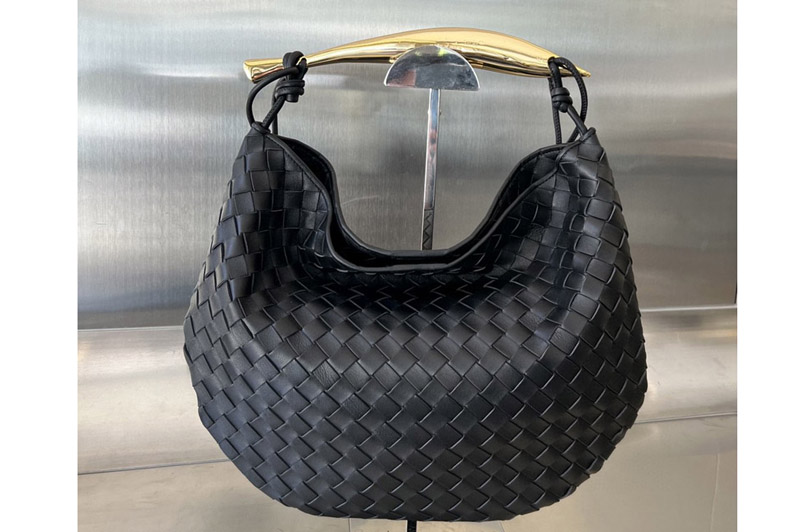 Bottega Veneta 754988 Medium Sardine Shoulder Bag in Black Leather