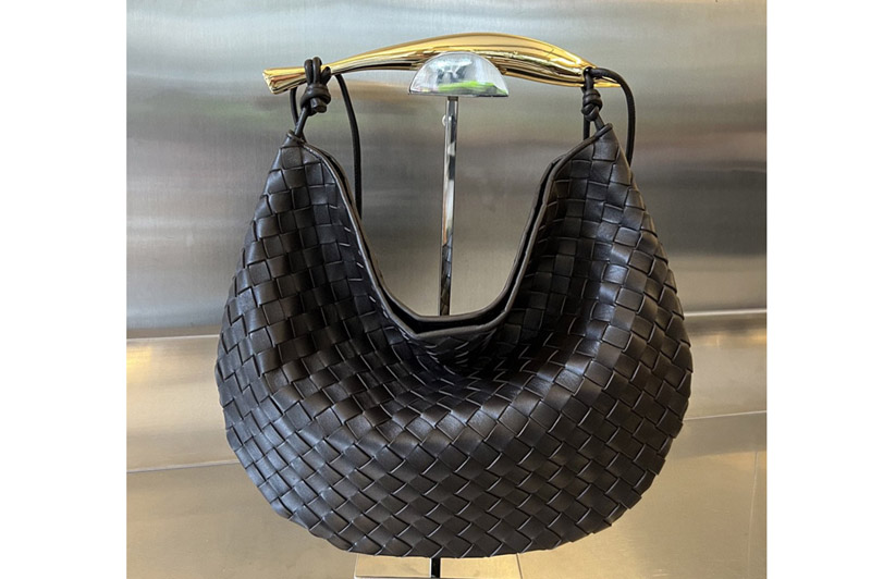 Bottega Veneta 754988 Medium Sardine Shoulder Bag in Dark Brown Leather