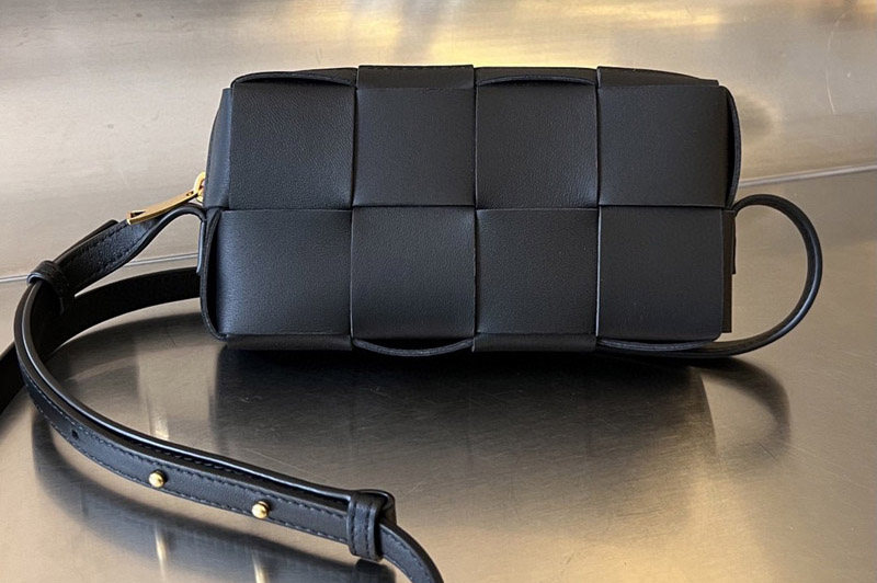 Bottega Veneta 755031 Mini Cassette Cross-Body Bag in Black Intrecciato leather