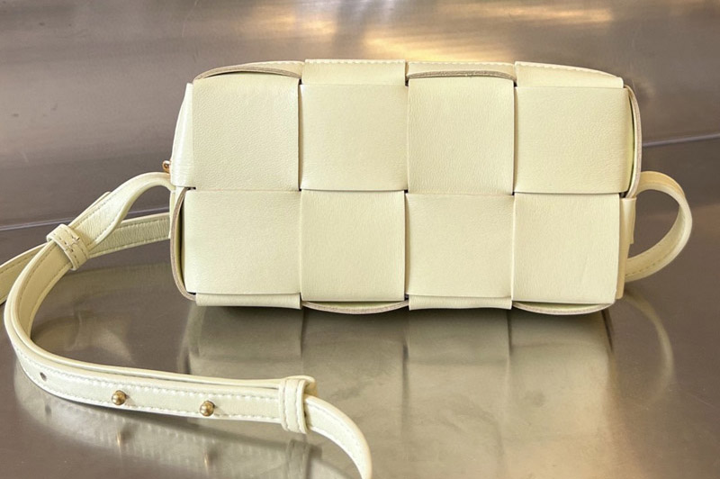 Bottega Veneta 755031 Mini Cassette Cross-Body Bag in Ice Cream Intrecciato leather
