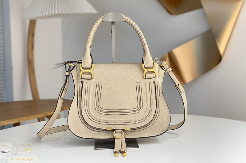 Chloe Marcie Small Double Carry Bag in Cream Leather