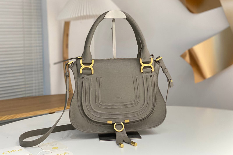 Chloe Marcie Small Double Carry Bag in Dark Grey Leather