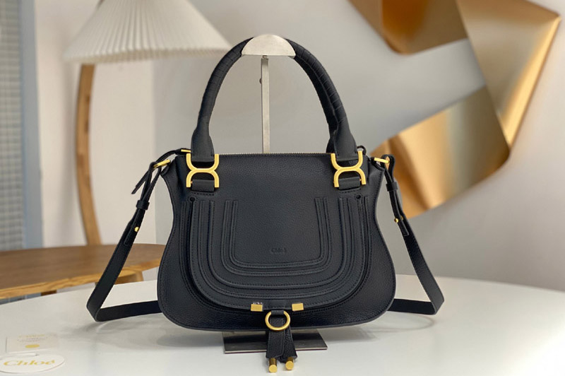 Chloe Marcie Small Double Carry Bag in Black Leather