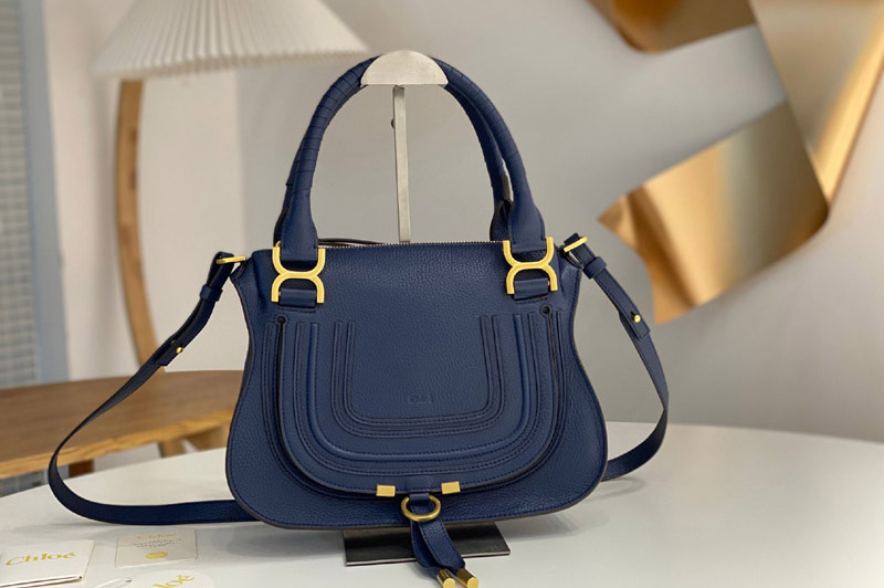 Chloe Marcie Small Double Carry Bag in Blue Leather