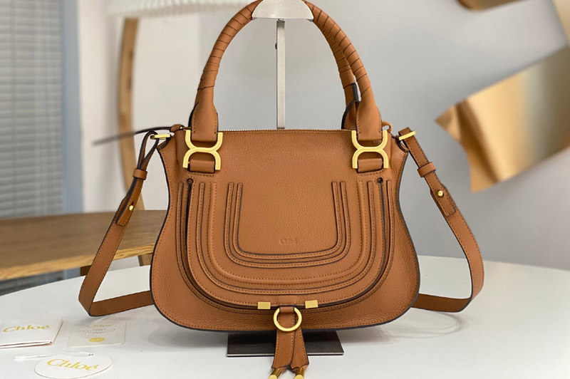 Chloe Marcie Small Double Carry Bag in Brown Leather