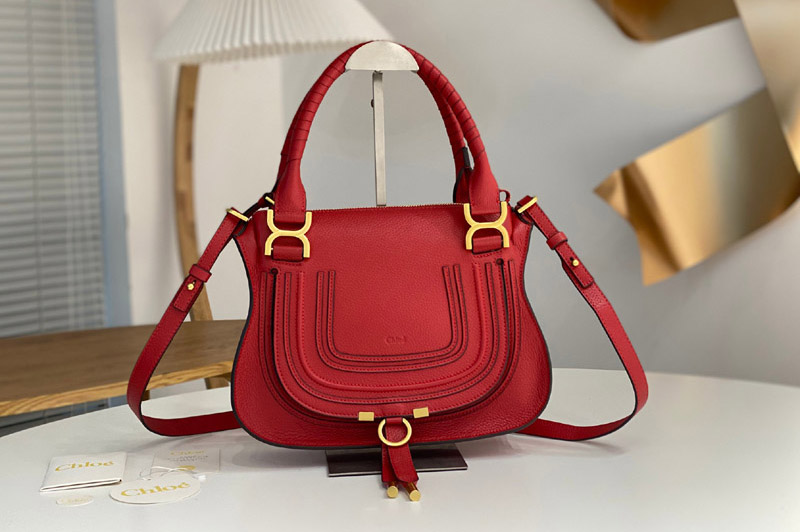 Chloe Marcie Small Double Carry Bag in Red Leather