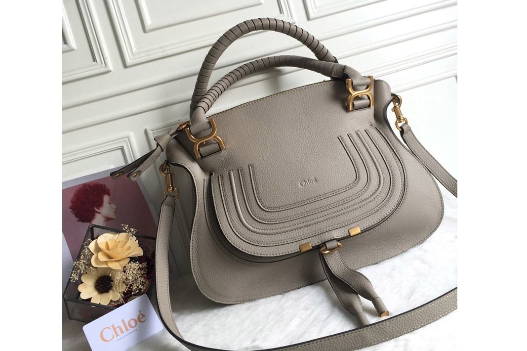 Chloe Marcie Double Carry Bag in Grey Leather