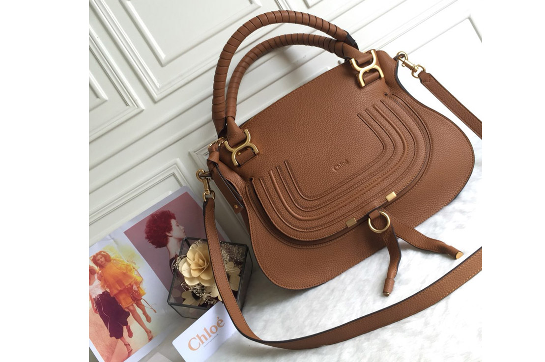 Chloe Marcie Double Carry Bag in Brown Leather