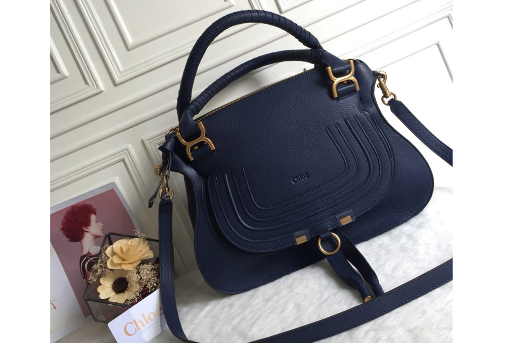 Chloe Marcie Double Carry Bag in Blue Leather
