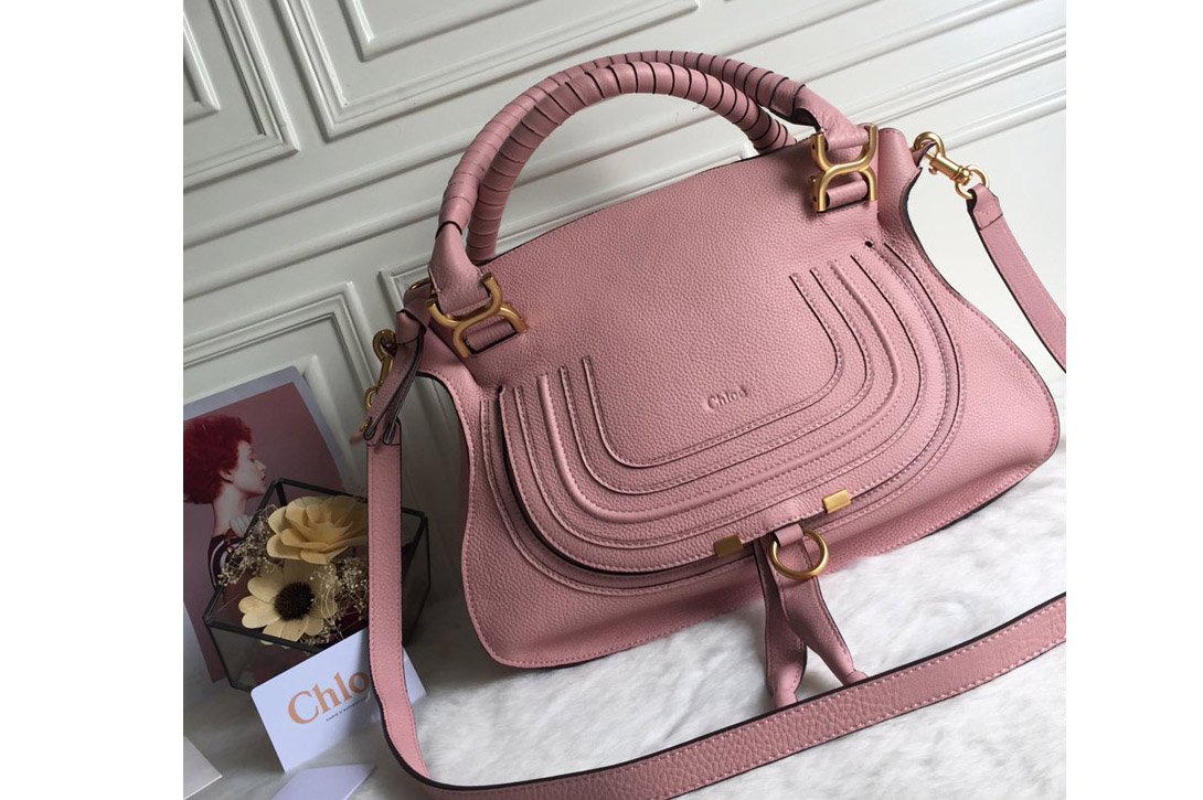 Chloe Marcie Double Carry Bag in Pink Leather